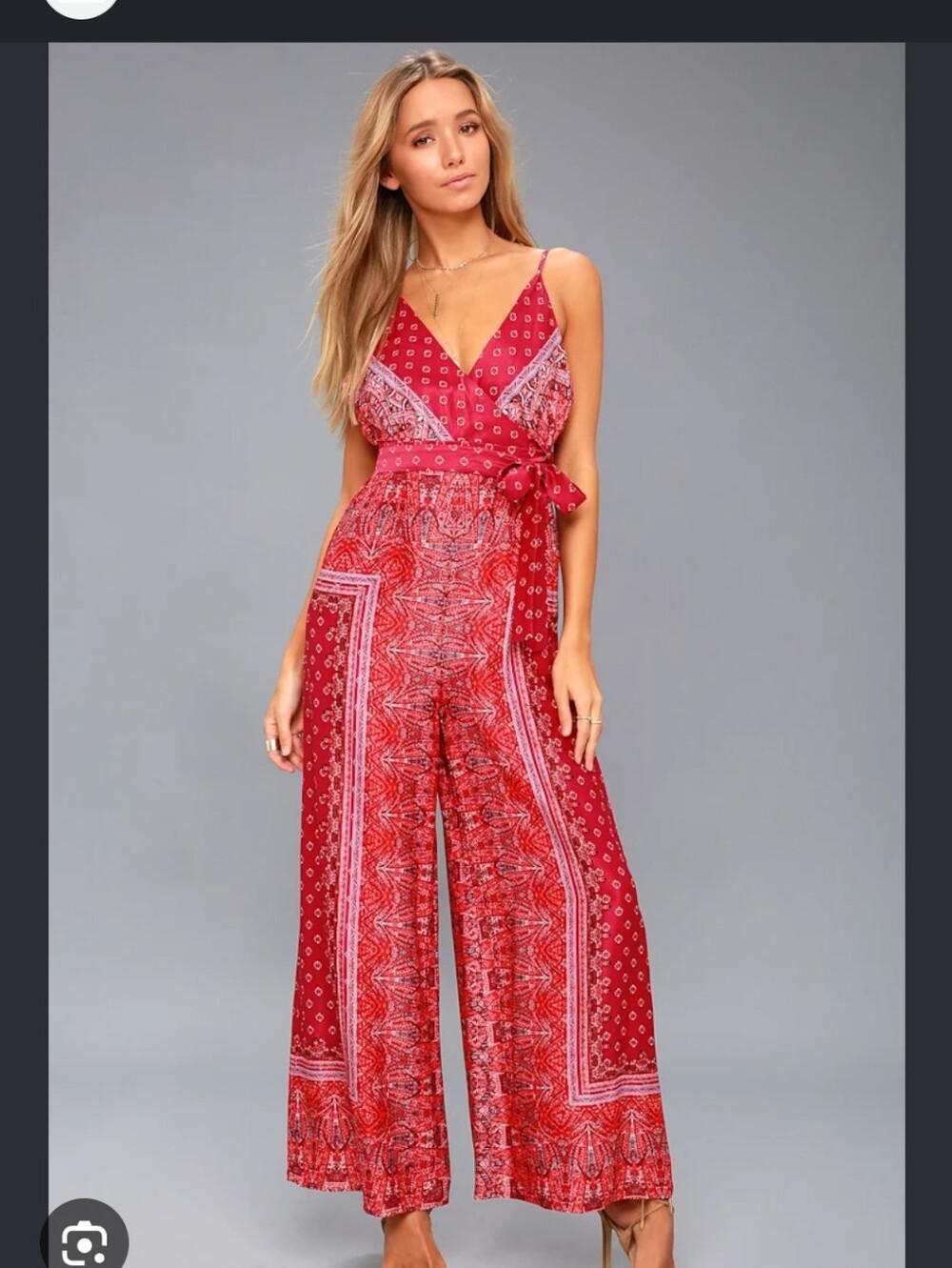 Free People Red Bandana-Print Wrap Jumpsuit